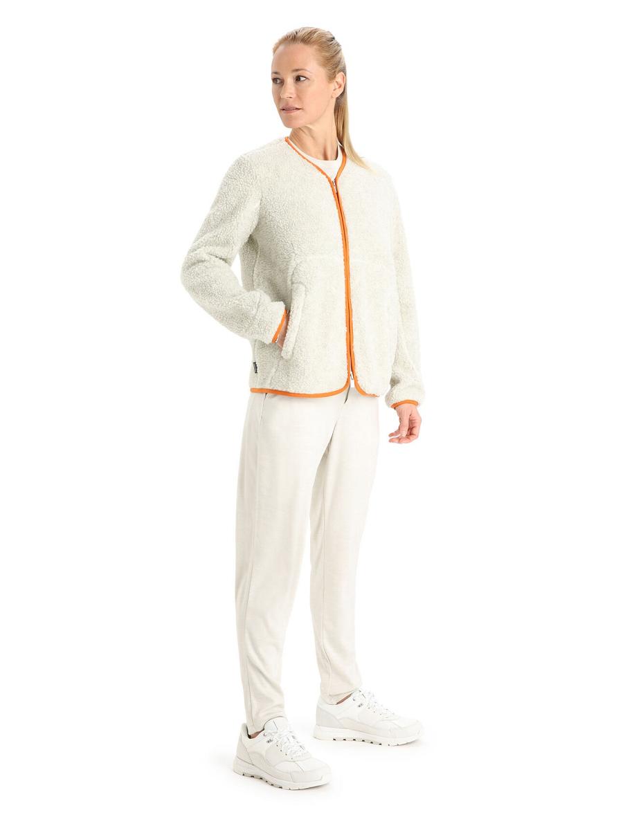 Bluzy Z Kapturem Icebreaker RealFleece™ Merino High Pile Long Sleeve Zip Cardigan Damskie Białe | PL 1283UZGT